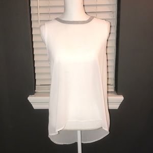 white shirt with grey lined collar